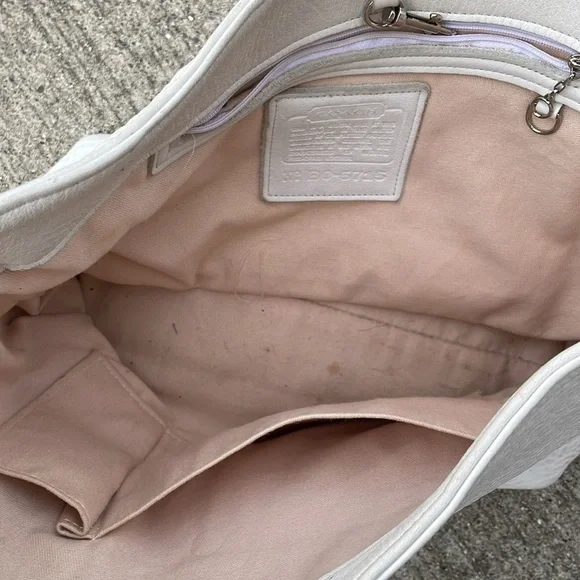 Coach Large Bucket Hobo Bag White No straps Leather Classic - Picture 3 of 4